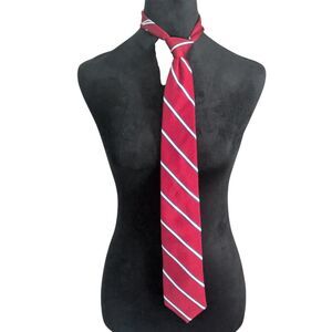 TOMMY HILFIGER 100% Silk Necktie Classic Red White Blue Striped Preppy Men